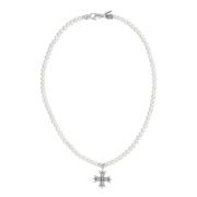 Emanuele Bicocchi Pärlkors Halsband Silver Gray, Unisex