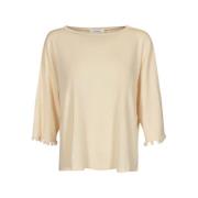 Max Mara Ivory Båtringad Tröja med Pom Poms Beige, Dam