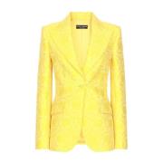 Dolce & Gabbana Mönstrad Jacquard Gul Jacka Yellow, Dam