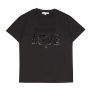 Patrizia Pepe Rhinestone Logo Bomull T-shirt Black, Dam