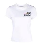 Moschino Vit Logosid T-shirt White, Dam