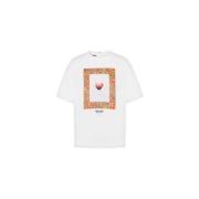 Moschino Satin Heart of Wool Heart Print T-Shirt White, Dam
