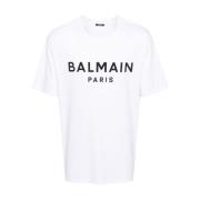 Balmain Logo Print Crew Neck T-shirt White, Herr