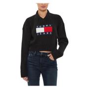 Tommy Jeans Center Flag Sweater Black, Dam