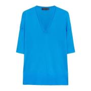 Elena Mirò V-ringad tröja med avslappnad passform Blue, Dam