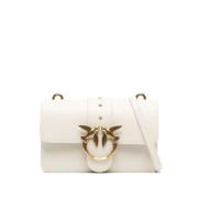 Pinko Vit Läder Crossbody Väska med Logotyp White, Dam