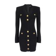 Balmain Svart Knäppt Stickad Klänning Black, Dam