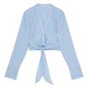 Patrizia Pepe Ljusblå Cropped Bomullsskjorta med Slips Blue, Dam