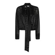 Blumarine Devore Croc Mönstrad Blus Black, Dam