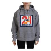 Dsquared2 Grå Logo Print Bomull Hoodie Gray, Dam