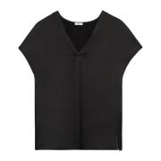 Oltre Satin V-Neck Kimono Sleeve T-Shirt Black, Dam