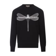 Alexander McQueen Dragonfly Print Crewneck Sweatshirt Svart Black, Her...
