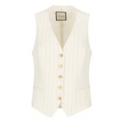 Tagliatore Ivory Bomull Linne Gilet Kvinnor Beige, Dam