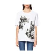 Love Moschino Svart & Vit Foto Print T-shirt White, Dam