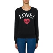 Love Moschino Hjärttryck Bomullströja Black, Dam