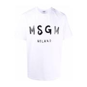 Msgm Logo-print T-shirt i vitt/svart bomull White, Herr