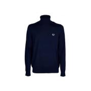 Fred Perry Hög hals tröja klassisk stil ullblandning Blue, Herr