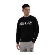 Replay Svart Print Sweatshirt - Avslappnad Stil Black, Herr