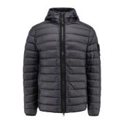 Stone Island Svart Dunjacka med Huva Black, Herr