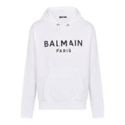 Balmain Tryckt Paris huvtröja White, Herr