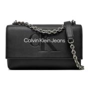 Calvin Klein Jeans Svart Print Axelväska med Clip Black, Dam