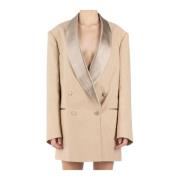 Dries Van Noten Kräm Oversize Tuxedo Blazer Beige, Dam