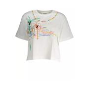 Desigual Vit Bomull T-Shirt med Kort Ärm och Tryck White, Dam
