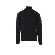 Stone Island Svart Ull Zip Tröja Black, Herr