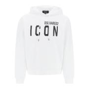 Dsquared2 Ikon Fleece-Back Hoodie White, Herr