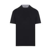Brunello Cucinelli Svart T-shirt med Grå Kant Black, Herr