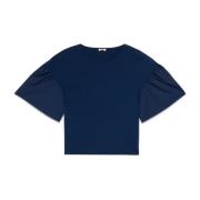 Oltre Ekologisk Bomull T-shirt med Poplin-ärmar Blue, Dam