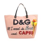 Dolce & Gabbana Rosa Bomullsshopper med Kalvskinn Detaljer Multicolor,...