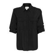 Part Two Svart Skjortblus med Fickor Black, Dam