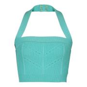 Balmain Stickad halternecktopp Blue, Dam