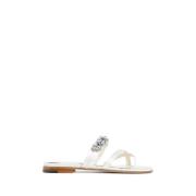 Manolo Blahnik Vit Strass Blomma Blockklack Sandal White, Dam