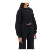 Off White Kontrast Broderad Cropped Sweatshirt Black, Dam