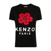 Kenzo Svart Blomstermotiv T-shirt Black, Dam