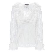 Moschino Vit Ruffle Hals Skjorta White, Dam