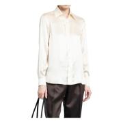 Tom Ford Satin Classic Collar Silk Shirt White, Dam