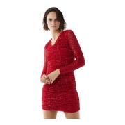 Silvian Heach Kort paljettklänning med långa ärmar Red, Dam