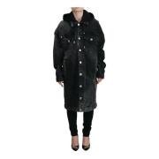 Dsquared2 Svart Huva Denim Jacka Knappstängning Black, Dam