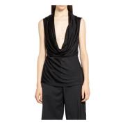 Helmut Lang Draped Sleeveless U-Neck Top Black, Dam