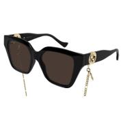 Gucci Fashioninspirerade Cat-Eye Solglasögon med Kedja Black, Unisex