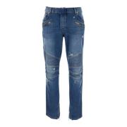 Balmain Vintage Blue Biker Denim Byxor Blue, Herr