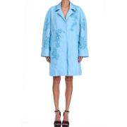 Ermanno Scervino Blå Taffeta Caban med 3D Blommor Blue, Dam