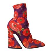 Dolce & Gabbana Lila Blommig Stretch Ankelboots Multicolor, Dam