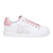Dolce & Gabbana Vit/Rosa Nappa Läder Sneakers Multicolor, Dam