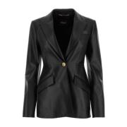 Versace Stilren Svart Läderblazer Black, Dam