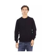 Baldinini Blå Tyg Crewneck Sweater med Metall Monogram Blue, Herr