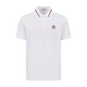 Moncler Tricolour Trim Logo Patch Polo Shirt White, Herr